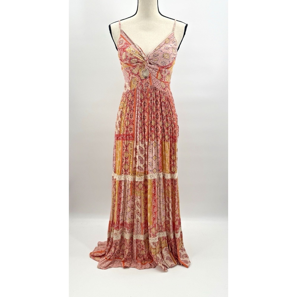 Angie Pink and Yellow Boho Maxi Dress